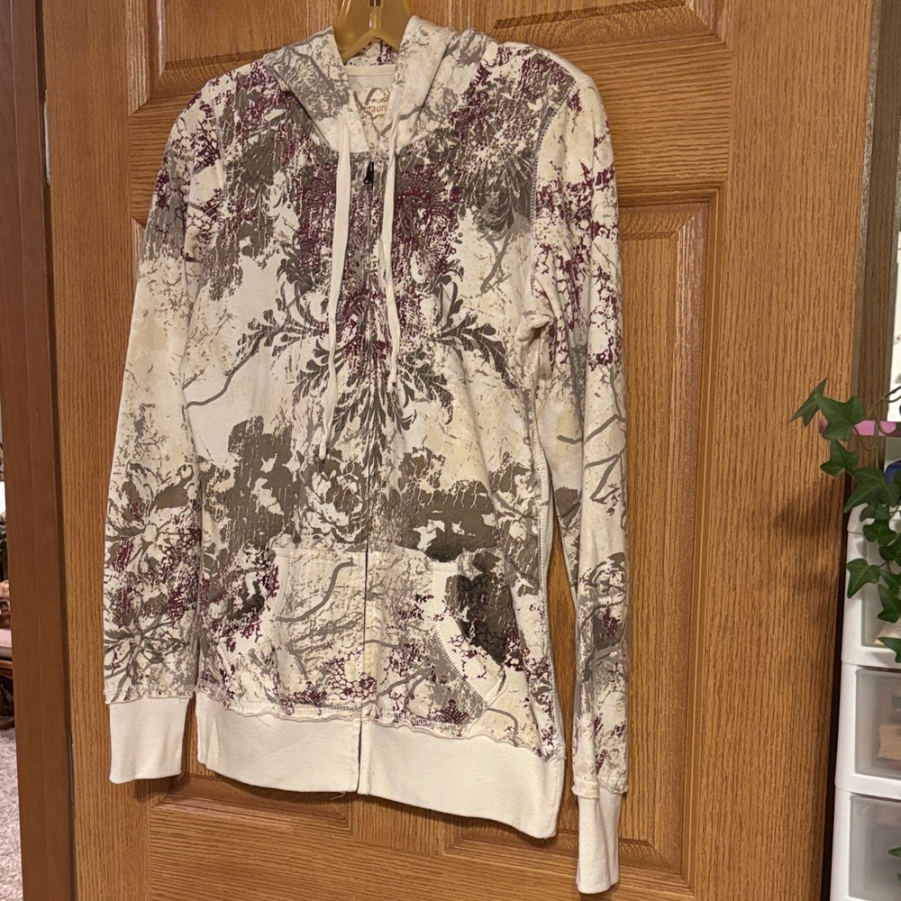 Maurices Cream and Purple Floral Hoodie